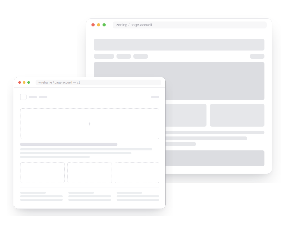 Zoning d'une page web en UI design et wireframe d'un site web avant intégration des couleurs