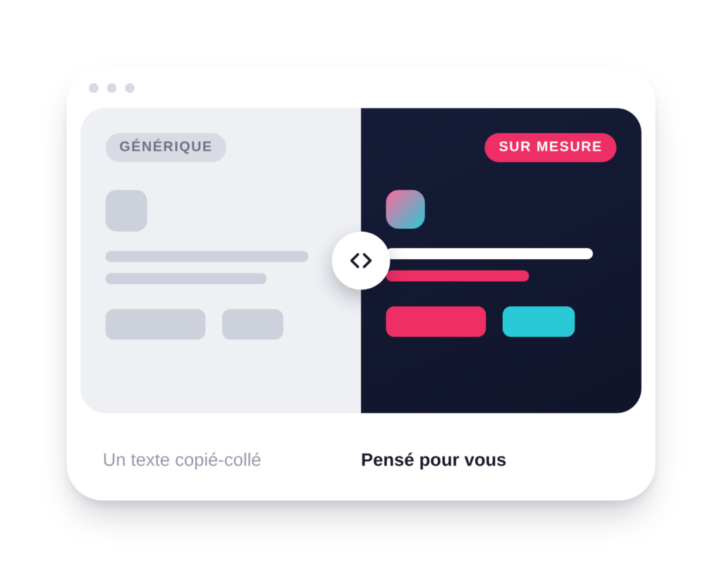 Comparaison entre un texte web générique copié-collé et un contenu rédigé sur mesure, pensé pour votre activité